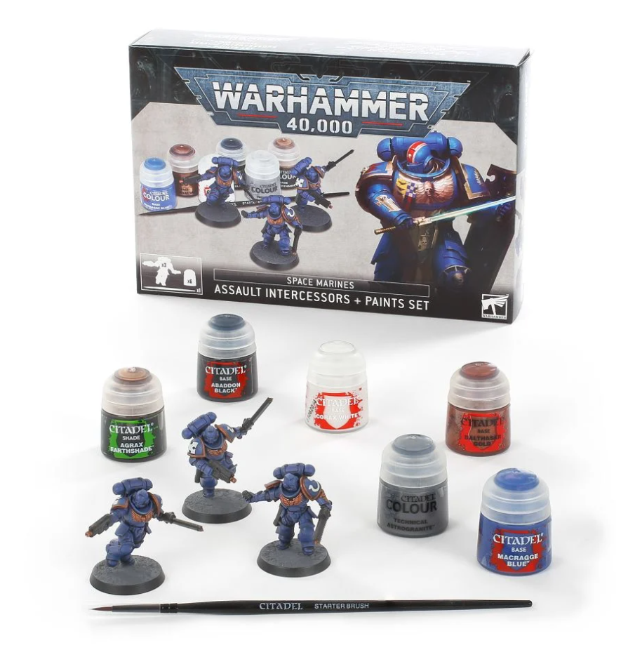 60-11GW Набор Космодесант. Штурмовики-Защитники + краска (Space Marines: Assault Intercessors + Paints Set)
