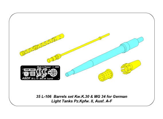 ABR-35-L-106  Дополнения для  Barrels set KwK.30 & MG 34 for Pz.Kpfw. II, Ausf. A-F для любых моделей 1/35