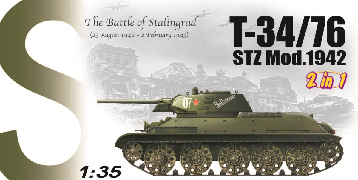 6453Д Сборная модель T-34/76 STZ Mod.1942 2 in 1 The Battle of Stalingrad Dragon