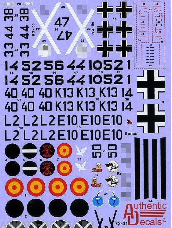 AD7241 Декаль на WWII Luftwaffe He-70F-2