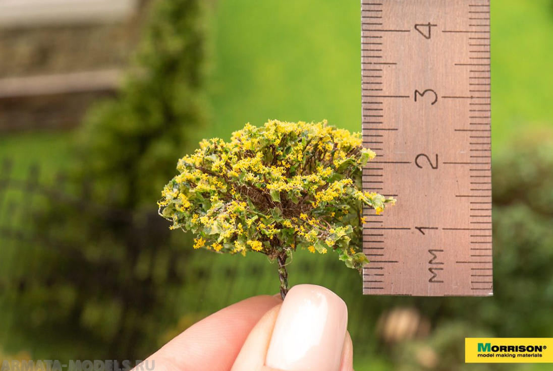 011kr008 Цветущие желтые кусты для макетов. Набор 3 шт.