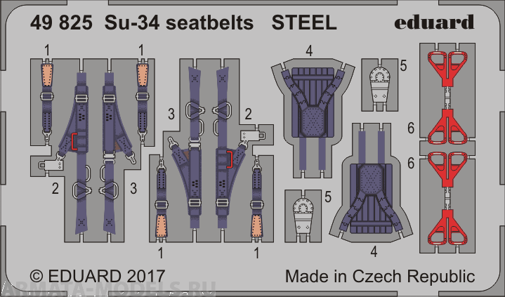 49825 	Фототравление для Su-34 seatbelts STEEL для модели Hobby Boss (Eduard) 1/48