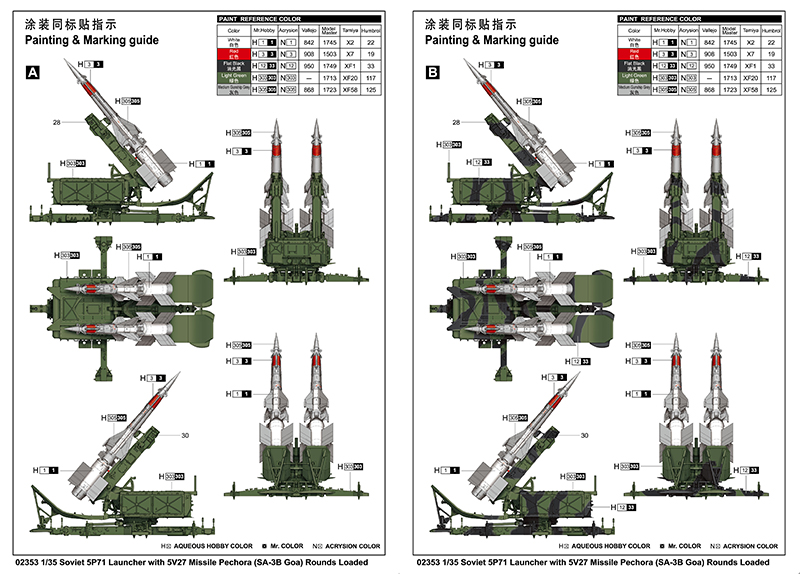 02353P Советская Пусковая Установка 5П71 ЗРК С-125 Печора С Ракетой 5В27 Trumpeter