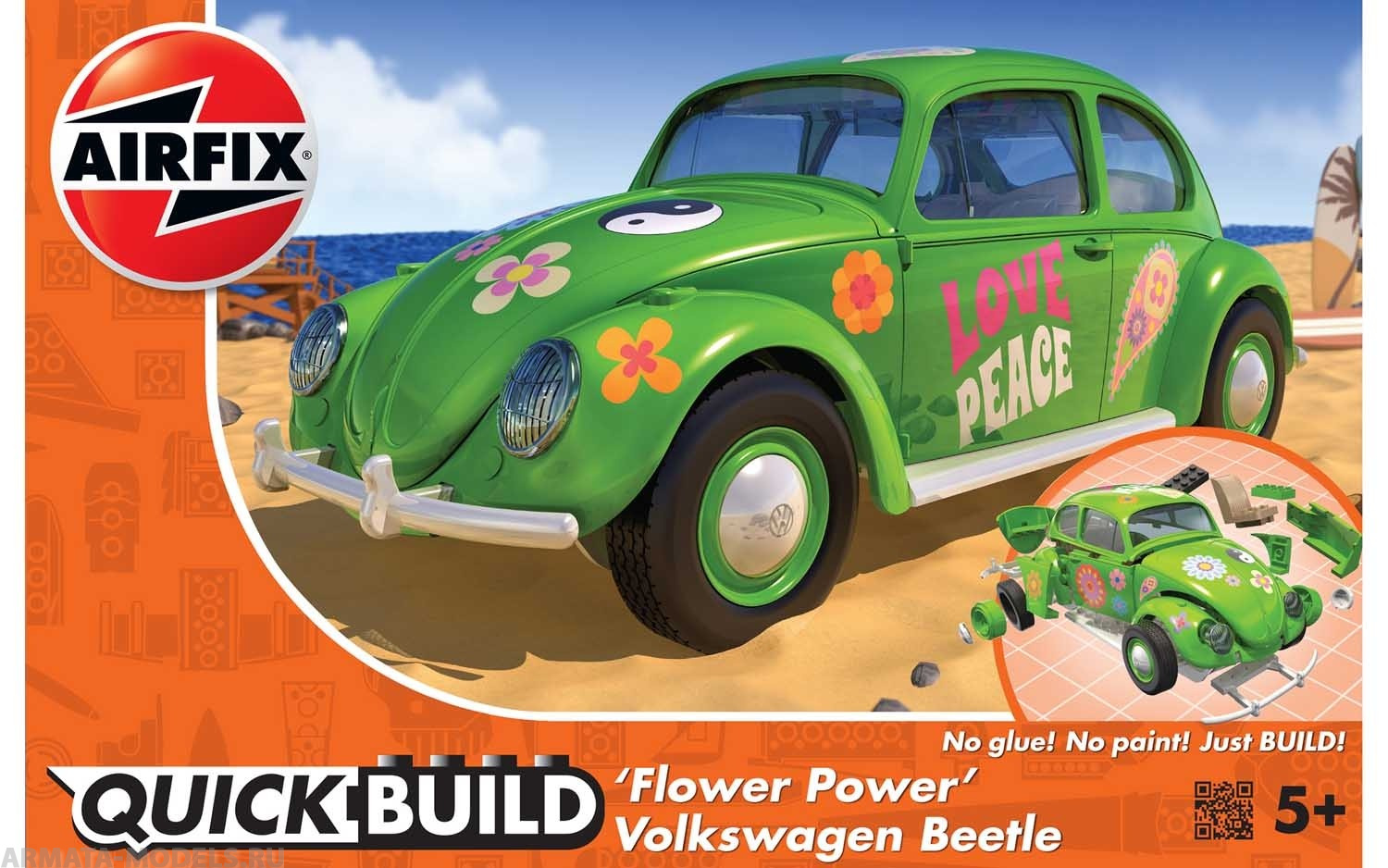 J6031 Сборная модель автомобиля QUICKBUILD Flower Power VW Beetle Green Airfix