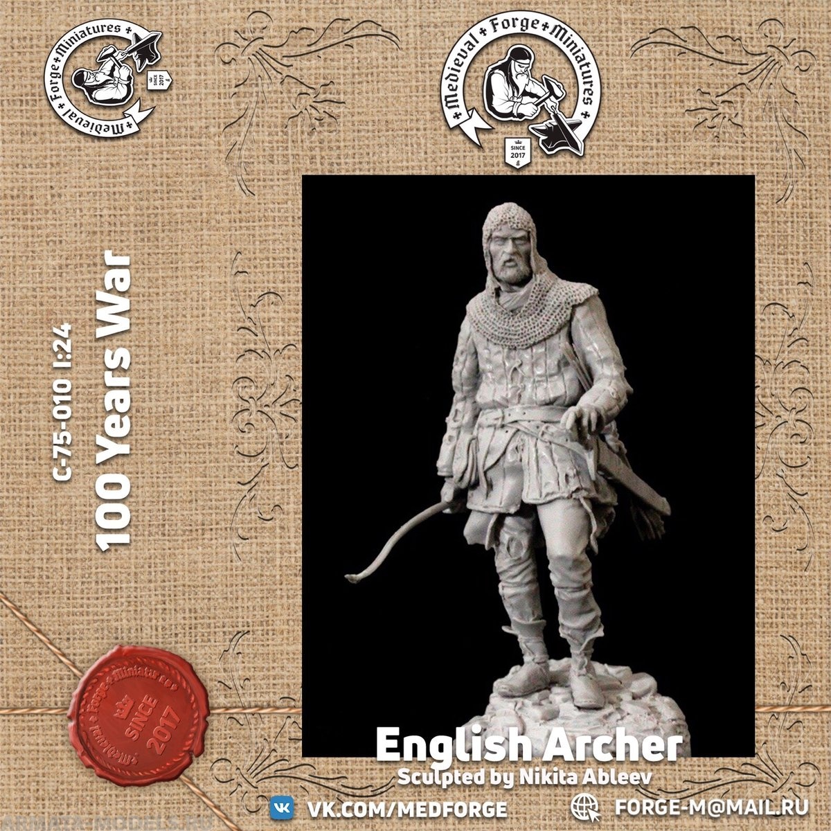 C-75-010 Фигура Английский лучник 75мм Medieval Forge Miniatures