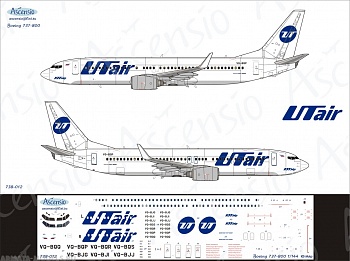 738-012 Декаль для самолета Boeing 737-800 ЮтАйр 1/144
