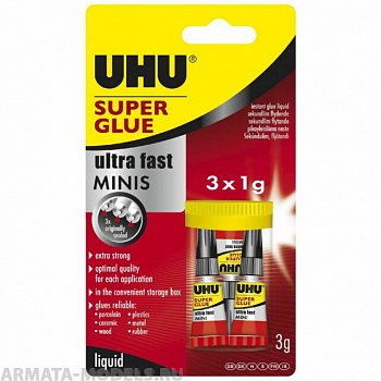 45415UHU КЛЕЙ УНИВЕРСАЛЬНЫЙ СЕКУНДНЫЙ UHU SUPER GLUE 3*1Г БЛИСТЕР